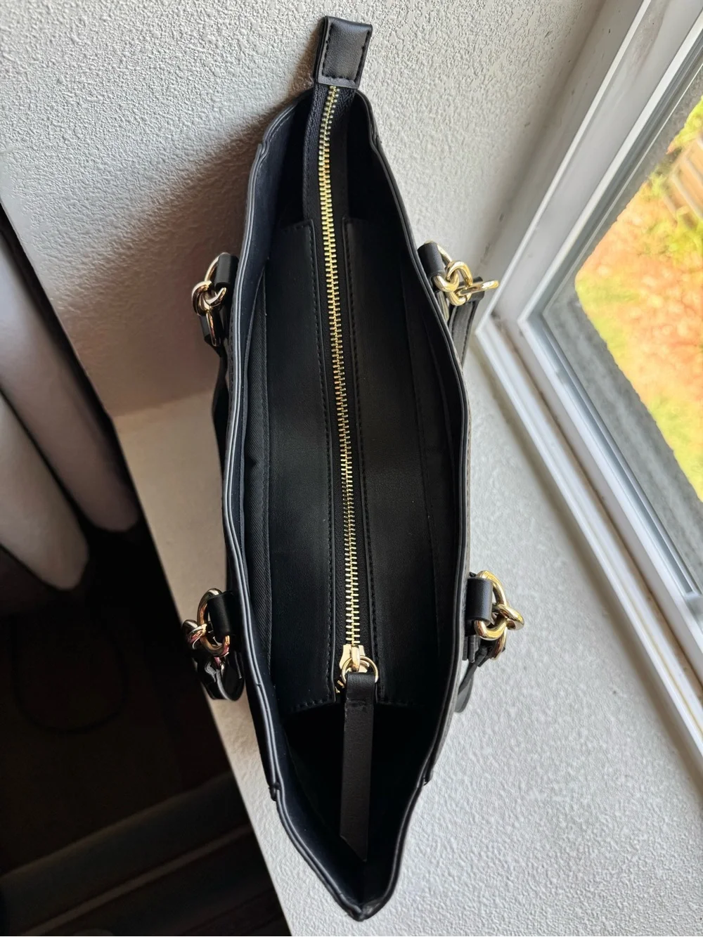 Nine West Black Pebbled Tote with Gold Accents